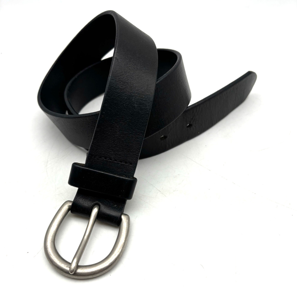 Vintage 90s Y2K Old Navy Black Italian Leather Brass Buckle Belt 30" USA Made